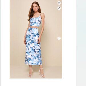 Lulu's Blue and White Watercolor 2 Piece Maxi Dress